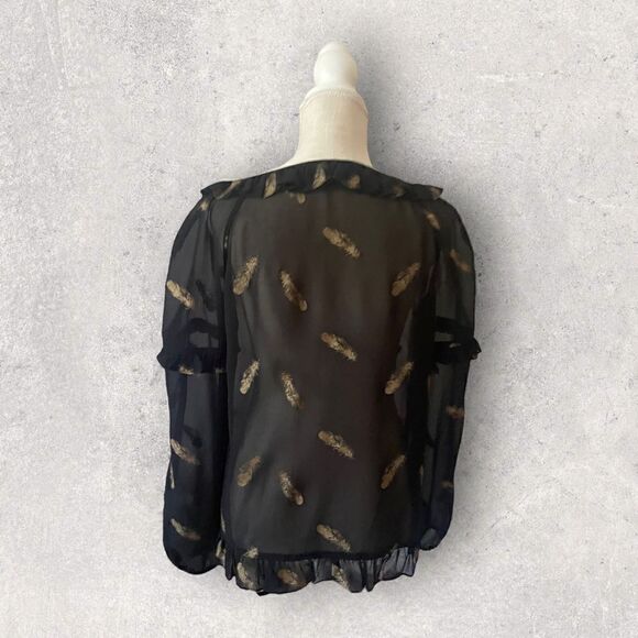 The Kooples | EUC Women’s Metallic Feathers Muslin Top in Black Size M - Picture 5 of 8